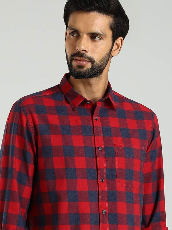 Indian Terrain Men's Regular Fit Full Sleeve Checkered Red Shirt